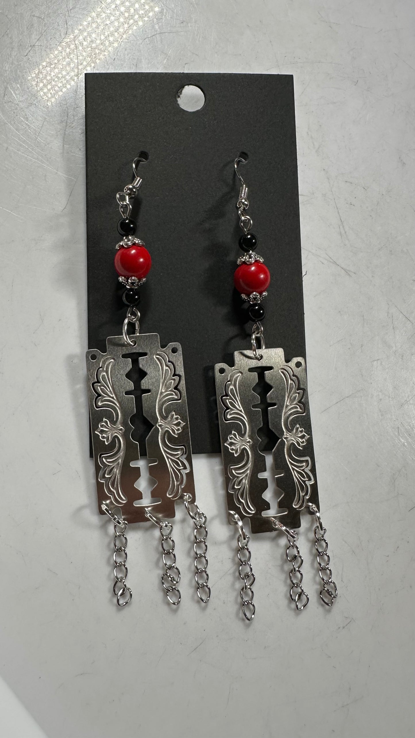 Razor Cut Cinninbar or Black Tourmaline Earrings