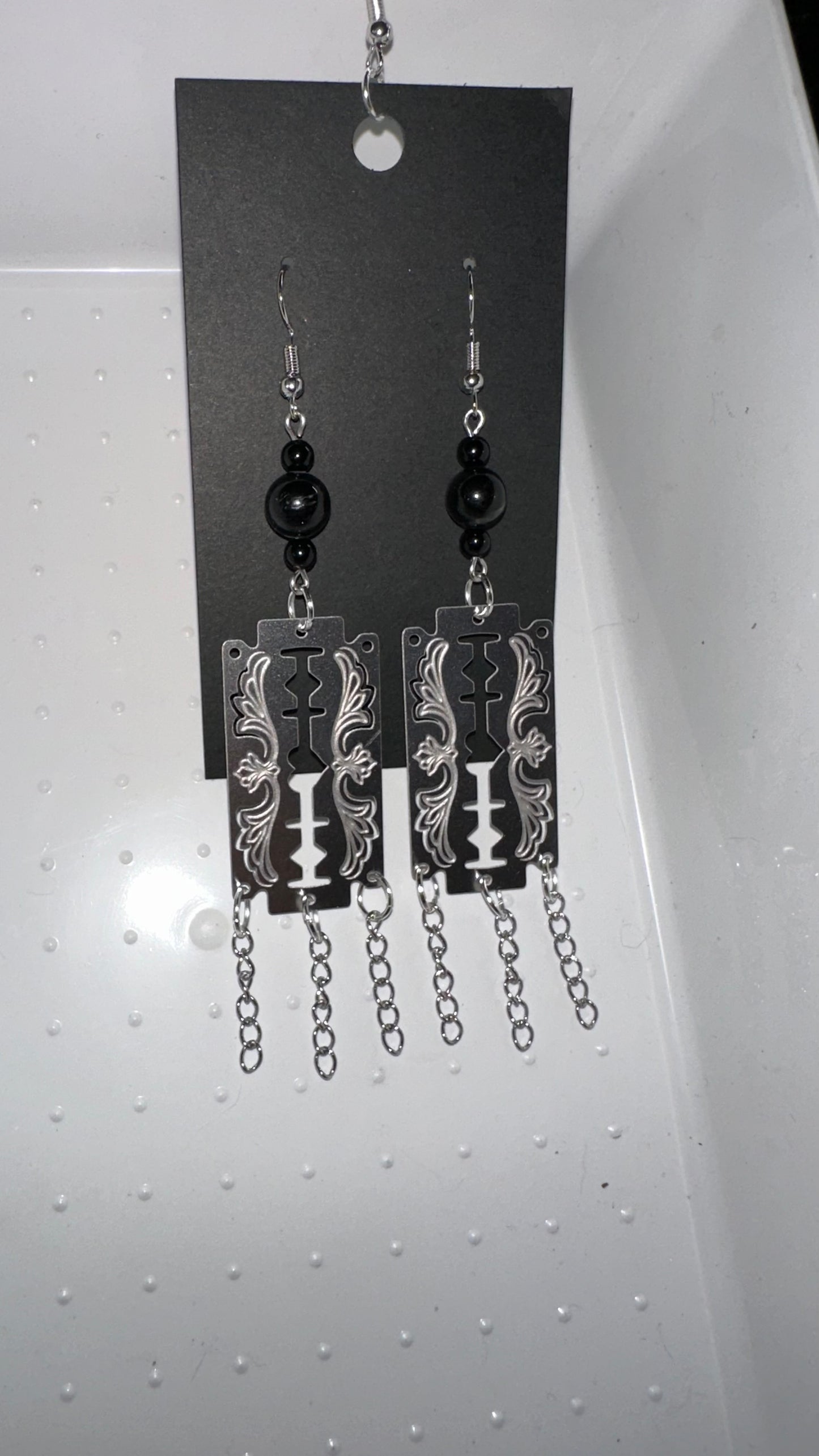 Razor Cut Cinninbar or Black Tourmaline Earrings