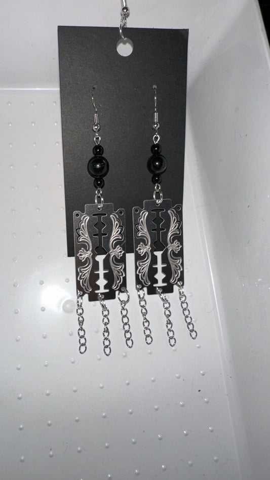 Razor Cut Cinninbar or Black Tourmaline Earrings