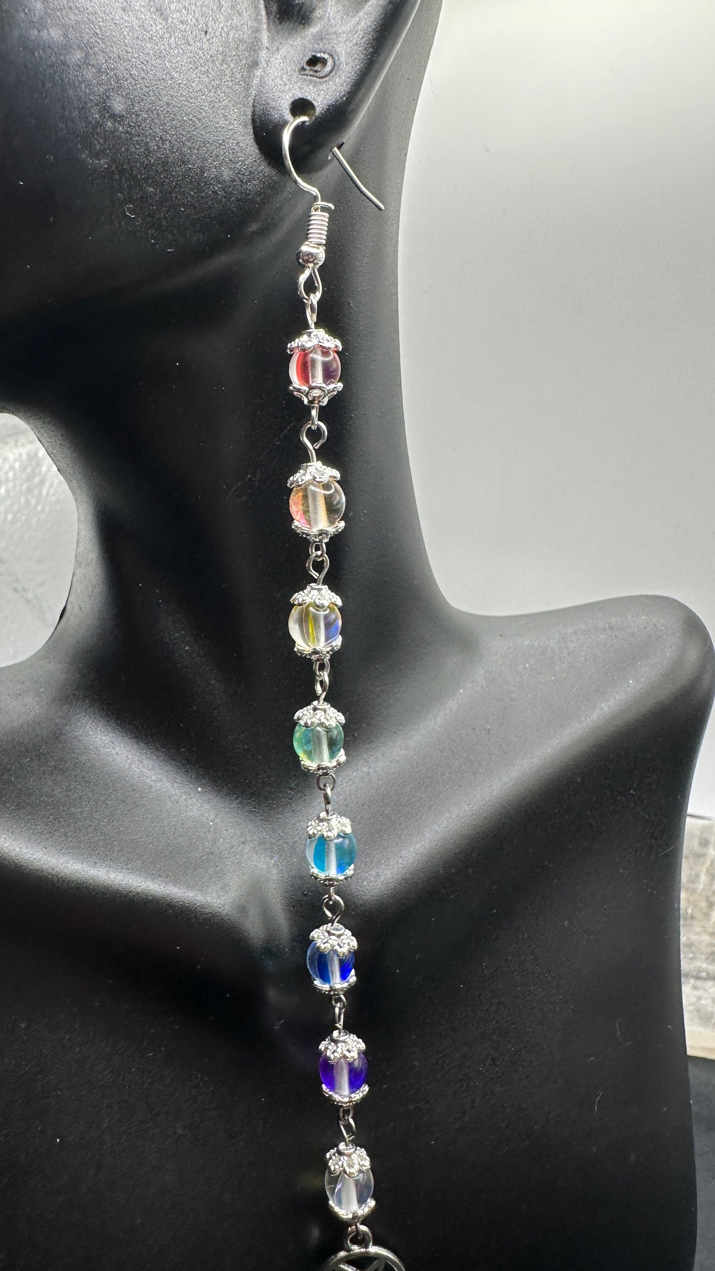 Rainbow Aura Quartz-Aura Cleanse, Emotional Healing & Grounding Long Hook Earrings (Choose Star)