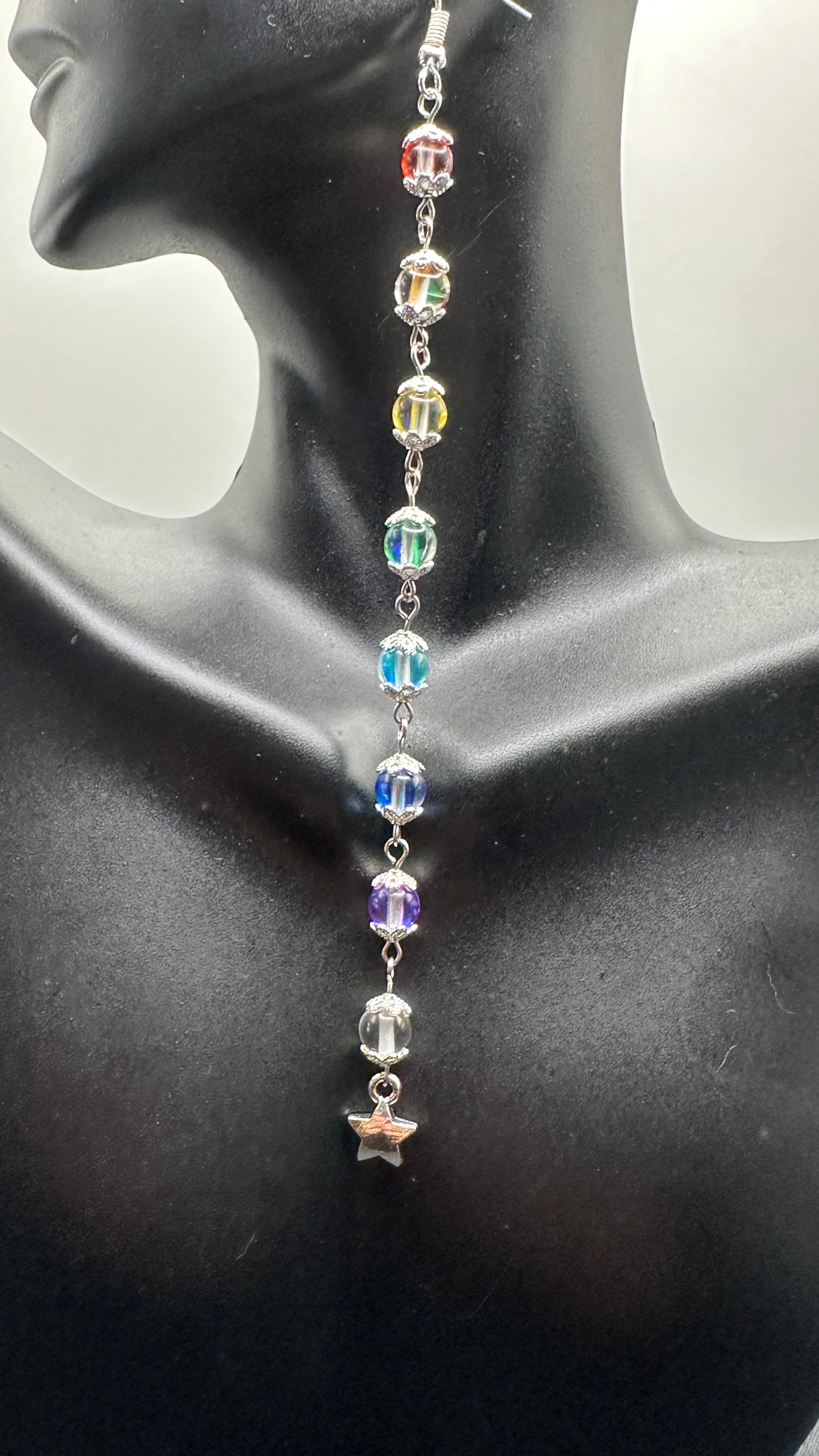 Rainbow Aura Quartz-Aura Cleanse, Emotional Healing & Grounding Long Hook Earrings (Choose Star)