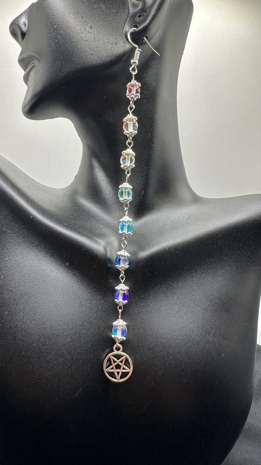 Rainbow Aura Quartz-Aura Cleanse, Emotional Healing & Grounding Long Hook Earrings (Choose Star)