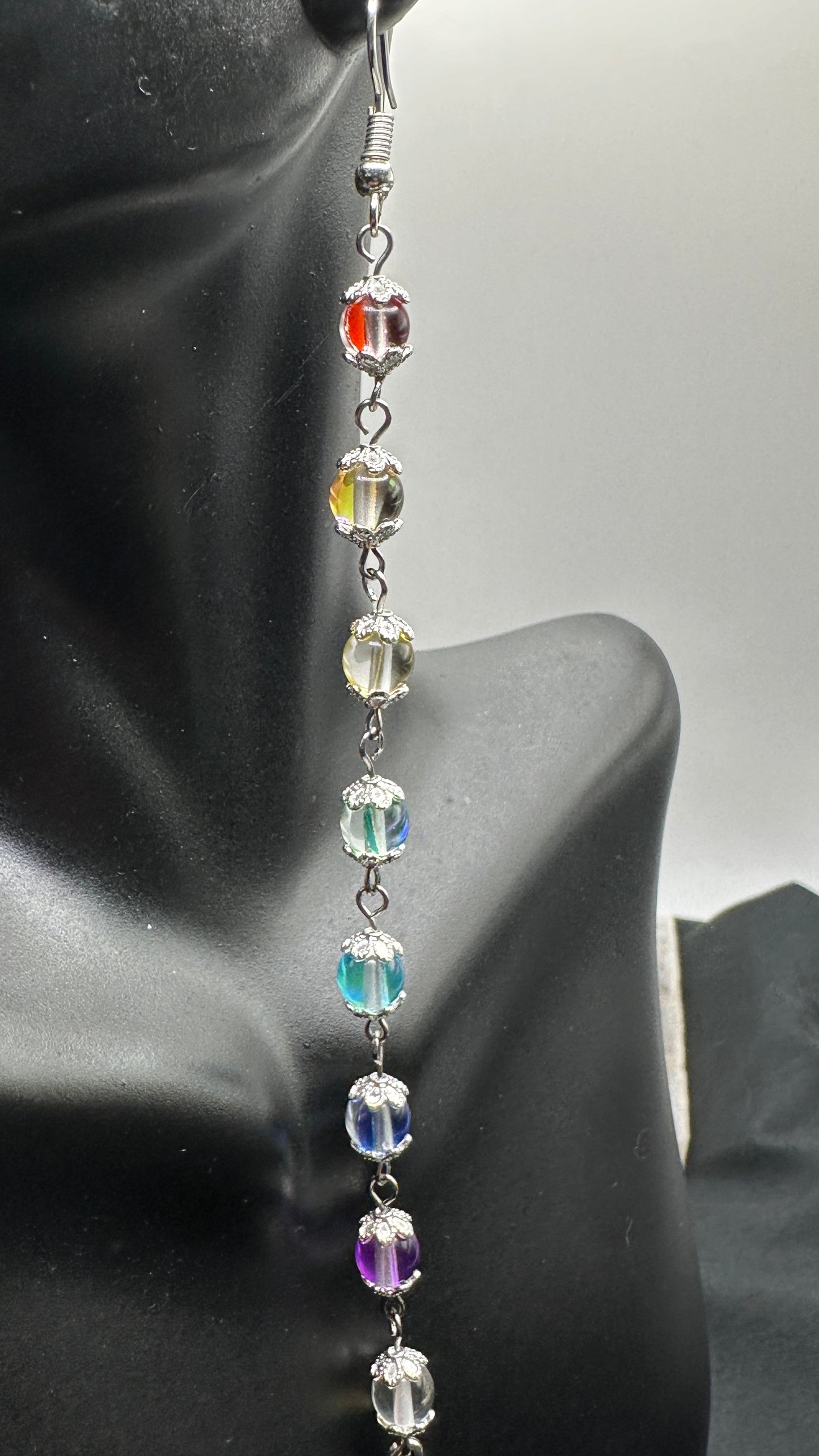 Rainbow Aura Quartz-Aura Cleanse, Emotional Healing & Grounding Long Hook Earrings (Choose Star)