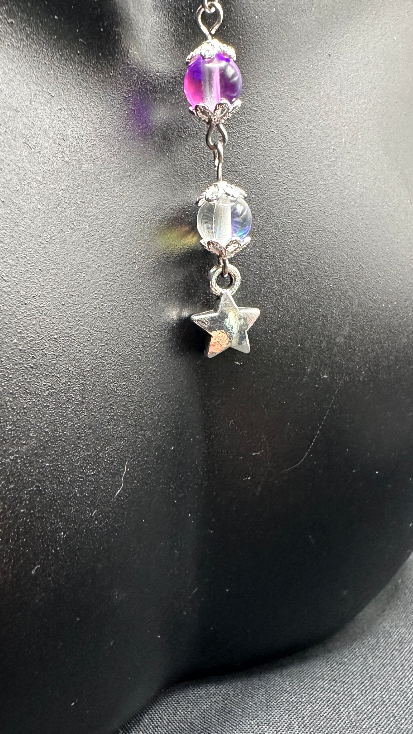 Rainbow Aura Quartz-Aura Cleanse, Emotional Healing & Grounding Long Hook Earrings (Choose Star)