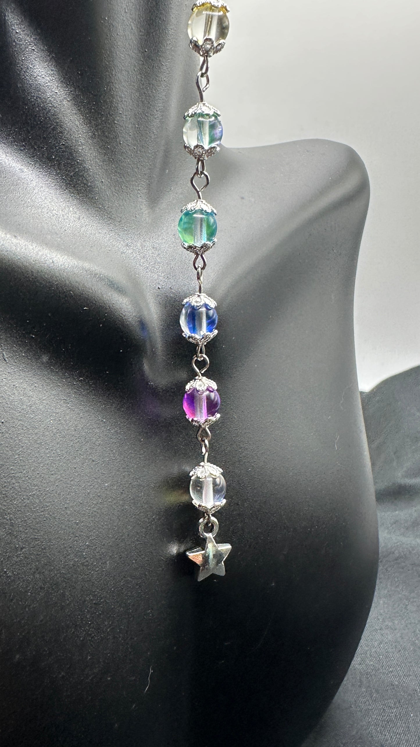 Rainbow Aura Quartz-Aura Cleanse, Emotional Healing & Grounding Long Hook Earrings (Choose Star)