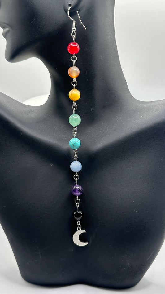 Crystal Bead Chakra-Rainbow Dangle Earrings