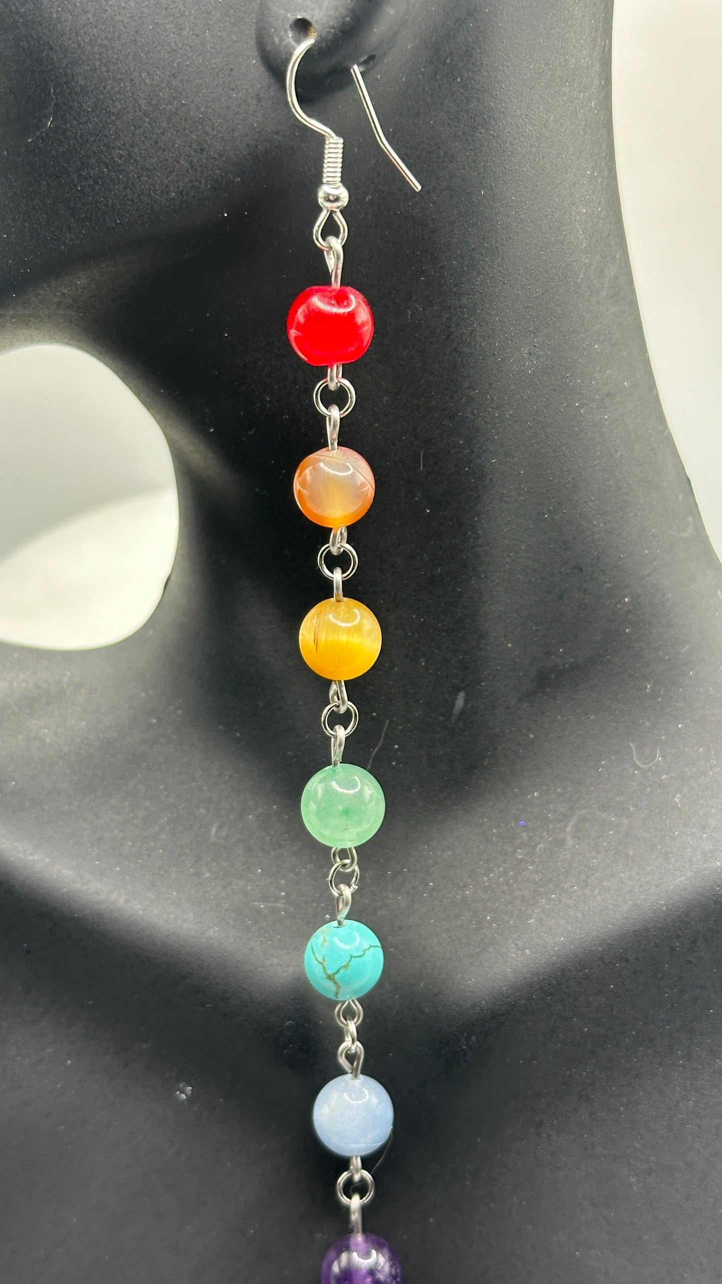 Crystal Bead Chakra-Rainbow Dangle Earrings