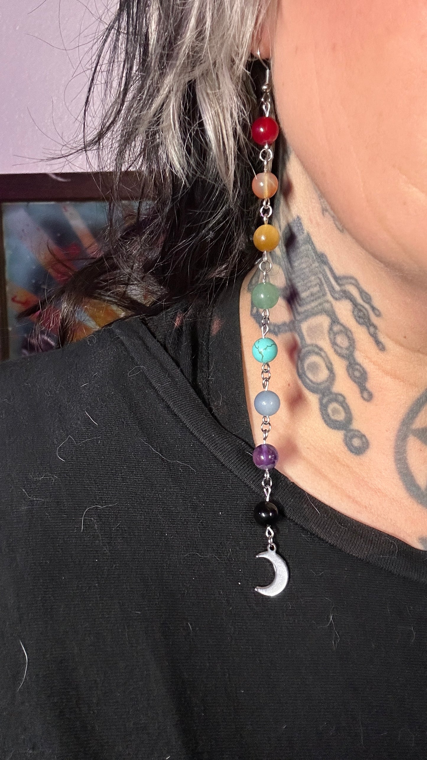 Crystal Bead Chakra-Rainbow Dangle Earrings